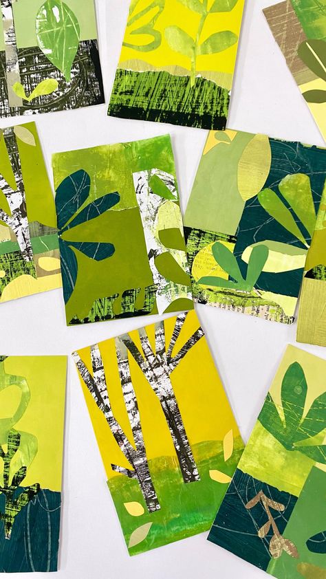 Sue Johnson (@suejohnsonstudio) • Instagram photos and videos Plant Collage Art, Collage Trees Art, Forest Collage Art, Fabric Collage Landscape, Flower Print Pattern, Leaf Collage, Green Artwork, Nature Collage, Gelli Printing Art