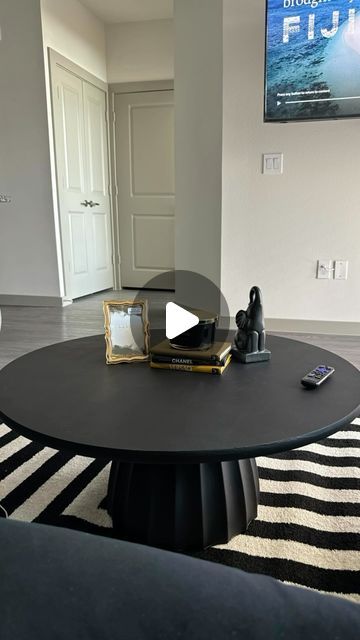 Charlie Unique on Instagram: "Spending $400- $900 on a coffee table doesn’t sit well with me. DIYs gonna save you money every time. I rather spend $80 and get the same outcome 😇

#diy #coffeetable #homedecor #explorepage #decoratewithme #amazonfinds #homeinterior #homedecoration #diycoffeetable" Diy Circular Coffee Table, Diy Black Coffee Table, Diy Coffee Table Round, Repurposed Coffee Table Ideas, Diy Round Coffee Table, Round Black Coffee Table, Coffee Table Hacks, Diy Coffee Tables, Circular Coffee Table