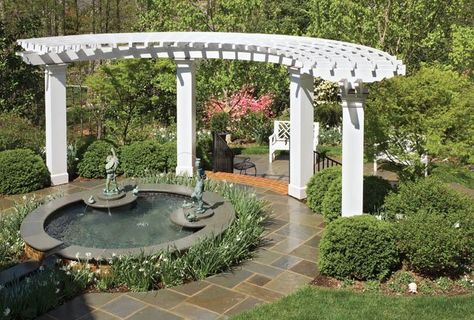 Half Pergola, Pergola Patio Ideas, Hot Tub Pergola, Pergola Decorations, Curved Pergola, Pagoda Garden, Patio Pavers Design, Stone Patio, Metal Pergola