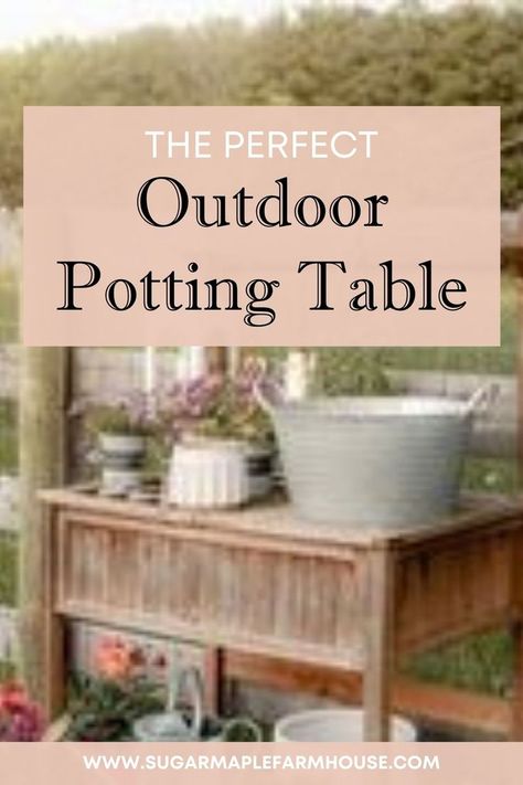 Do you want a place to put your dirt? Hooks for tools? Do you want a place for pots or a place to dry herbs? Do you need to have room for water or will a space for a watering can work? You need a DIY potting bench or outdoor potting table. DIY potting bench plans for the perfect pretty outdoor potting table to make your gardening a breeze. Read how we transformed this potting bench into a beautiful and functional potting bench space. #gardeningtips Planting Station Potting Tables, Potting Tables Diy, Potting Table Ideas, Outdoor Potting Table, Diy Potting Table, Diy Potting Bench, Potting Bench Plans, Potting Benches, Farmhouse Decor On A Budget