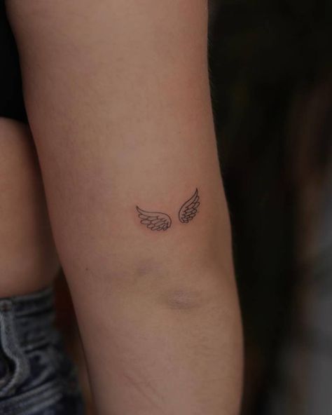 Wings Fine Line Tattoo, Fine Line Angel Wings, Fine Line Angel Wings Tattoo, Angel Wings Tattoo Ideas, Angel Wings Tattoo Forearm, Wings Tattoo Ideas, Line Tattoo Arm, Eagle Wing Tattoos, Mac Miller Tattoos