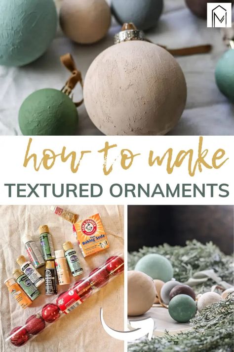 Get your craft on with these stunning DIY matte textured ornaments using affordable finds from Dollar Tree Diy Napkin Ornaments, How To Make Matte Ornaments, Making Ornaments Diy, Cement Christmas Ornaments, Diy Texture Ornaments, Dig Christmas Ornament, Diy Modern Ornaments, Wood Tree Ornaments Diy, Matte Ornaments Diy