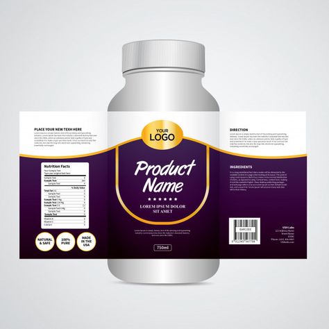 Packaging and label design template Prem... | Premium Vector #Freepik #vector #background #mockup #label #cover Ghee Label Design, Packaging Product Design, Medicine Label Design, Product Labels Design, Ghee Packaging Design, Bottle Sticker Design, Package Design Template, Drink Label Design, Cosmetic Label Design