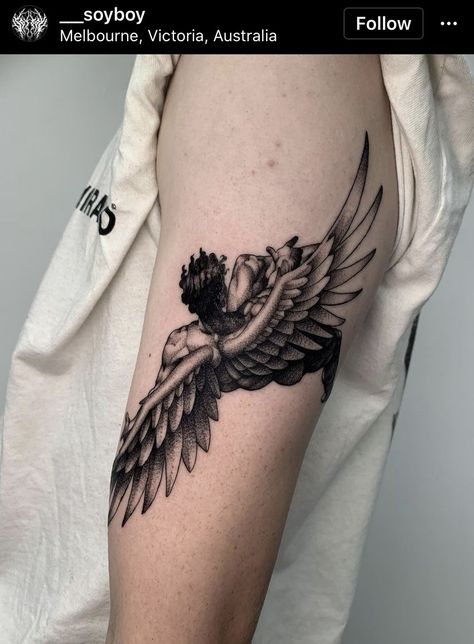 Fall Of Lucifer Tattoo, Icarus Tattoo, Barcode Tattoo, Cupid Tattoo, Cuff Tattoo, Forarm Tattoos, Bear Tattoos, 4 Tattoo, Greek Tattoos