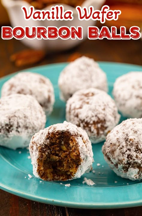 Vanilla Wafer Bourbon Balls Bourbon Vanilla Extract Recipes, Bourbon Balls Kentucky, Bourbon Treats, Holiday Desserts Cookies, Bourbon Balls Recipe, Dessert Balls, Kentucky Derby Recipes, Derby Recipe, Bark Candy