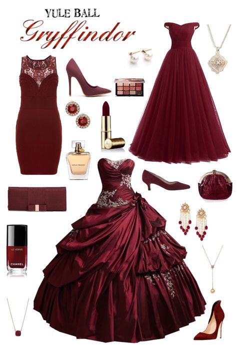 Griffindor Outfits Yule Ball, Gryffindor Ball Gown, Griffindor Dresses, Harry Potter Quinceanera Dress, Gryffindor Gown, Hogwarts Clothes Gryffindor, Harry Potter Bridesmaid Dresses, Harry Potter Gryffindor Outfits, Gryfinndor Outfit