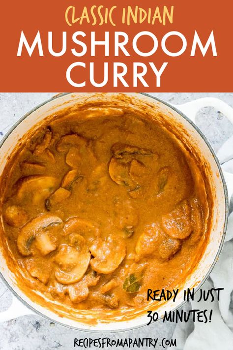 Mushroom Masala (Mushroom Masala gravy, Mushroom Masala curry) is a classic Indian recipe that is flavourful and warming. Ready in just about 30 mins and makes for a quick dinner recipe. Vegan, gluten-free, Paleo and Whole 30 compliant. #mushroommasala #mushroommasalarecipes #indian #indianrecipes #mushroomgravy #ketorecipe #veganmushroommasala Quick Mushroom Recipes, Gravy Mushroom, Mushroom Recipes Indian, Mushroom Masala, Vegan Board, Indian Vegan, Mushroom Curry, Vegetable Diet, Fairy Food