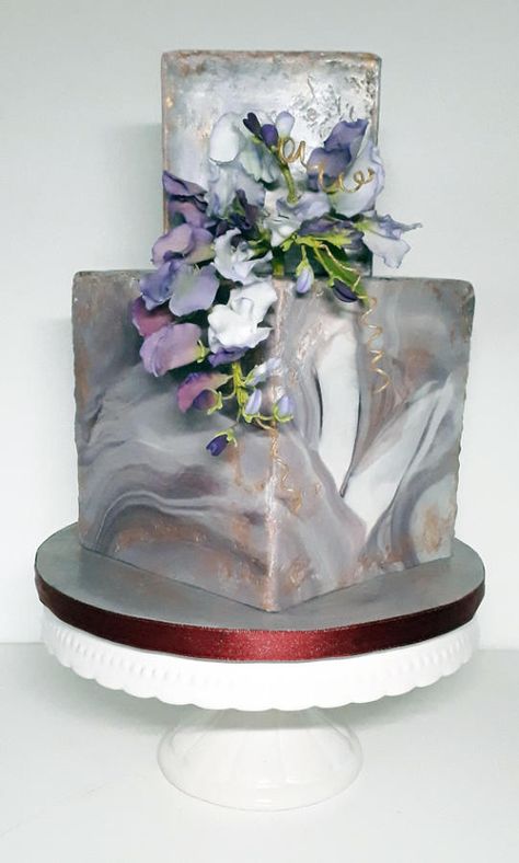 This item is my contribution for the cake contest of the Sweet Infa / World of Cakes in Hannover / Germany. It is a cake dummy with fondant in granite optics. The flowers are sweet pea from flower paste. I hope you enjoy it! Dieses Schaustück ist... Stone Cake, Marble Wedding Cake, Huge Cake, 3 Tier Wedding Cakes, Luxury Cake, Luxury Wedding Cake, Marble Wedding, Magic Cake, Marble Cake