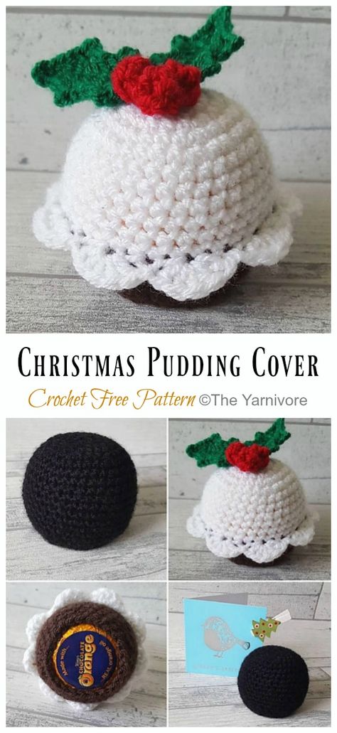 Christmas Pudding Chocolate Orange Cover Crochet Free Pattern - Crochet #Christmas; Toys #Amigurumi; Free Patterns Coaster Set Crochet, Laura Jaworski, Mini Christmas Puddings, Dream Catcher Patterns, Christmas Crochet Patterns Free, Hat Patterns Free, Crochet Xmas, Orange Christmas, Modern Crochet Patterns