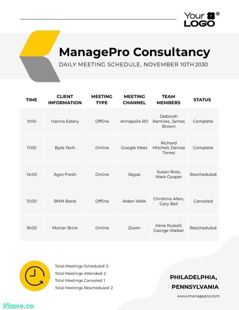 Sleek Daily Client Meeting Schedule Template  Visme George Walker, Schedule Templates, Schedule Template