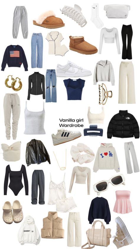 Vanilla girl closet European Fashion School, Katie Fang Inspired Outfits, Where To Buy Clean Girl Clothes, Amazon Guest Wedding Dress, Outfit Ideas Shopping Day, Vanilla Girl Capsule Wardrobe, Vinilla Girl Outfit Ideas, Clothing Essentials Aesthetic, Clothing Asthetic Styles List