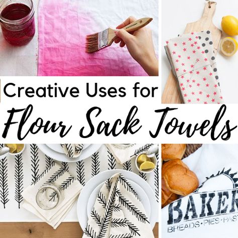 Flour sack towels have been a staple in homes since early colonial days. During that era, homemakers would wash, bleach, cut, and sew bulk flour sacks in order to repurpose them for a variety of everyday uses. Today, Towels & Home has revitalized this long-standing practice with our full line of Flour Sack Towels! Since our flour sack towels are pre-washed, pre-shrunk, absorbent and eco-friendly it’s no wonder they have become a popular crafting and household item. Here are 15 creative ideas! Uses For Flour Sack Towels, Flour Sack Dish Towels Diy, Flour Sack Projects, Painted Flour Sack Towels Diy, Flour Sack Towels Crafts Diy, Diy Flour Sack Towels, Christmas Flour Sack Towels, Cricut Flour Sack Towels Diy, Tea Towels Diy Flour Sacks