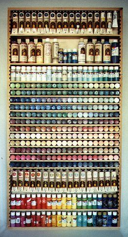 Bruce's Woodworks - Paint Shelf Build Shelves, Rangement Art, Paint Bottles, Paint Rack, Arts And Crafts For Teens, Art Studio Organization, Thread Storage, Dream Craft Room, Craft Room Design