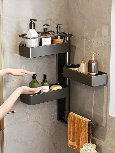 Corner Shelves Bathroom, Kitchen Hanging Shelf, Bathroom Shower Shelves, Shelf In The Bathroom, Shower Storage Solutions, Corner Shower Shelf, Shower Corner Shelf, Kitchen Spice Rack, Shower Essentials