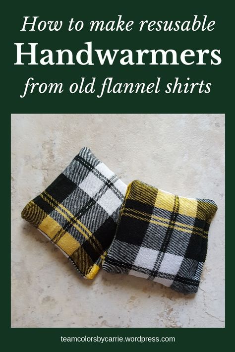 Don't throw out those old flannel shirts! Recycle them into reusable hand warmers instead. Diy Hand Warmers, Pocket Hand Warmers, Functional Gifts, Diy Sy, Diy Stocking Stuffers, Diy Stockings, Diy Gifts For Men, Stocking Stuffers For Women, Creative Diy Gifts