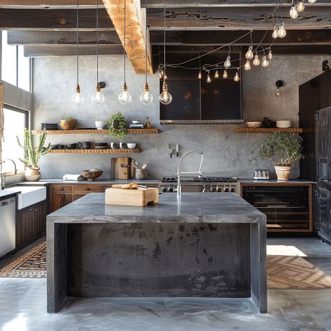 Sleek and Stylish: 25 Industrial Kitchen Design Ideas You’ll Love Concrete Counter Kitchen, Kitchen Industrial, Kitchen Industrial Style, Modern Industrial Kitchen Design, Industrial Loft Kitchen, Industrial Modern Kitchen, Concrete Kitchens, Cement Kitchen, Kitchen Renovation Diy Ideas