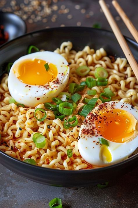 Ramen Noodles with Soft-Boiled Egg are a delicious and nutritious choice for any mealtime! 🍜🥚 Made with savory broth, tender noodles, and perfectly soft-boiled eggs, this dish is a delightful blend of rich flavors and comforting textures. Quick to prepare and bursting with wholesome goodness, Ramen Noodles with Soft-Boiled Egg are perfect for a refreshing lunch or a cozy dinner. 😋🌿 #RamenNoodles #ComfortFood #HealthyEating #SavoryMeals Boiled Egg Ramen, Egg Ramen Noodles, Noodles With Egg, Egg Ramen, Ramen Egg, Pork Broth, Dehydrated Vegetables, Delicious Seafood Recipes, Ramen Noodle Recipes