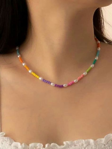 Trendy Beaded Necklace, Hand Jewelry Rings, Colorful Beaded Necklace, Multicolor Necklace, Embellished Fashion, Beads Craft Jewelry, Beaded Jewelry Necklaces, Colorful Necklace, Beaded Necklace Diy