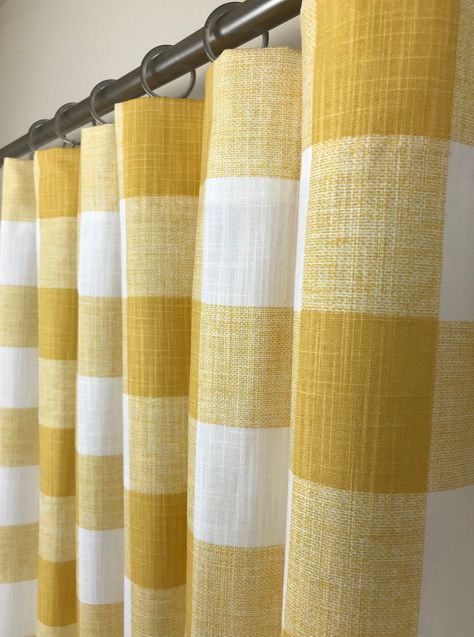 "These beautiful curtains are an easy, affordable, and effective way to update the look of any room in your home! This listing is for one pair of Brazilian Yellow Slub Buffalo Check rod-pocket curtains. If you need a size that is not listed or would like to add brass grommets to these curtains, please send us a message so that we can customize a product for you. Please let us know if you have any questions and thanks for visiting our shop! Please visit our shop to explore our selection of gromme Window Shutters Indoor, Shutters Indoor, Buffalo Plaid Curtains, Curtains Yellow, Gingham Curtains, Buffalo Check Curtains, Check Curtains, Damask Curtains, Plaid Curtains