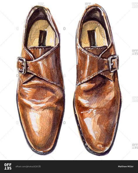 Tan single monk strap shoes stock photo - OFFSET