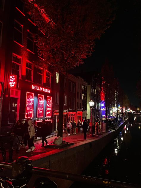 Red City Lights, Red Aesthetic City, Red Places Aesthetic, Red Place, Redlight District Aesthetic, Amsterdam Red Light District Aesthetic, Red Street Aesthetic, Red Light District Art, Red City Aesthetic