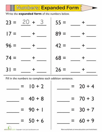 Worksheets: Expanded Form: Double Digits Expanded Form Math, Expanded Form Worksheets, Expanded Notation, Place Value Worksheets, First Grade Math Worksheets, Mathematics Worksheets, Expanded Form, 2nd Grade Math Worksheets, Math Work