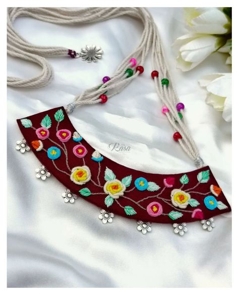 Meraki 🌼 New launch 🌼 Week 3 🧿 This beauty is a Head turner itself 👀😍 The unconventional serenic scene happening here, can never go unlook 👀❤️ Statement Set, hand embroidered and curated, lightweight, adjustable, customisable. DM for details! 🧿 . . . . . . . . [New launch, jewelry collection, handmade jewelry, statement jewelry, unique jewellery, handmade set, necklace set, hand embroidery neckpiece earrings ring, embroidery design, jewelry lover, unconventional jewelry, designer jewellery, f... Fabric Rings Jewelry, Hand Embroidery Necklace, Garba Jwellery, Handmade Fabric Jewellery, Unconventional Jewelry, Ring Embroidery, Embroidery Jewellery, Hand Embroidered Necklace, Hand Embroidered Jewelry