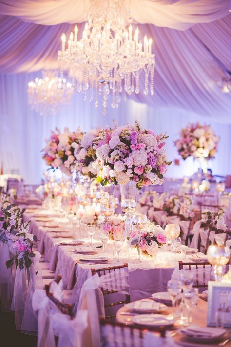 Purple Wedding Reception, Classic Wedding Themes, Pink Purple Wedding, Tangled Wedding, Ballroom Wedding Reception, Romantic Wedding Receptions, Purple Wedding Theme, Wedding Reception Ideas, Wedding Colors Purple