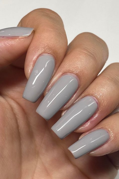 Milky Grey Nails, Grey Nails Square, Nail Grey Color, Gray Nail Colors 2022, Nardo Grey Nails, Light Grey Coffin Acrylic Nails, Short Gray Nails, Gray Nails With Design, Light Grey Nails