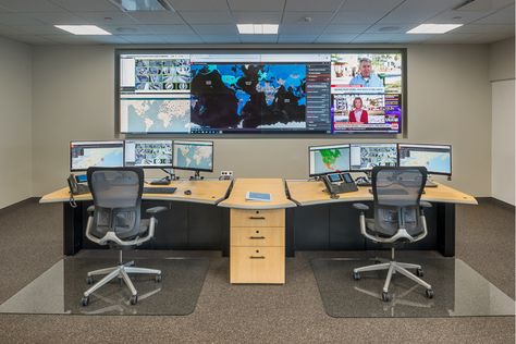 Constant recently worked to create a mission critical solution for a top pharmaceutical company in the greater Boston area. After becoming a global leader in their field, our client needed a way to offer support, communication, and incident escalation across the entire enterprise. The best solution? A dedicated Global Security Operations Center, or GSOC. Comand Center, Network Operations Center, Security Room, Business Office Design, Small Office Design Interior, A Frame Cabin Plans, Office Screens, Small Office Design, Communication Center