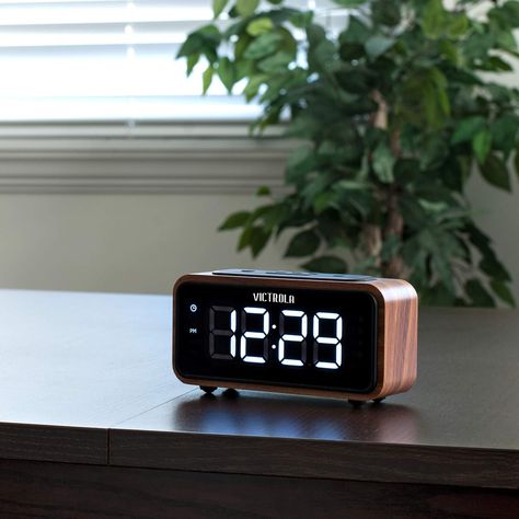 Victrola Bedside Alarm Clock with FM Radio #353 Hermann Gottlieb, Bedside Table Ideas, Bedroom Clocks, Bedside Clock, Product Manual, Classic Clocks, Clock Display, Fitness Home, Digital Wall Clock