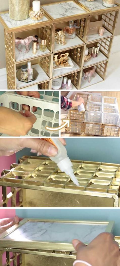 Gold Organizer, Organizer Diy, Dollar Tree Decor, Painting Plastic, Living Room On A Budget, Diy Home Decor On A Budget, Tree Crafts, Easy Home Decor, Dollar Tree Crafts