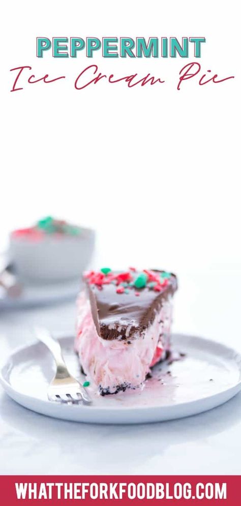 This Peppermint Ice Cream Pie is a family Christmas tradition! It’s our must-make Christmas dessert. This simple ice cream no-bake dessert recipe is so easy to make and it has to be made ahead of time so it’s perfect for holiday parties. Make it gluten free with with a gluten free chocolate cookie crust or use regular Oreos if you don’t need gluten free. Recipe from @whattheforkblog - visit whattheforkfoodblog.com for more! #Christmas #PeppermintStick #icecream #dessert #nobake #nobakerecipe Peppermint Stick Ice Cream, Simple Ice Cream, Christmas Ice Cream Cake, Chocolate Cookie Crust, Gluten Free Chocolate Cookies, Christmas Ice Cream, Peppermint Ice Cream, Ice Cream Pie, Chocolate Cream Pie