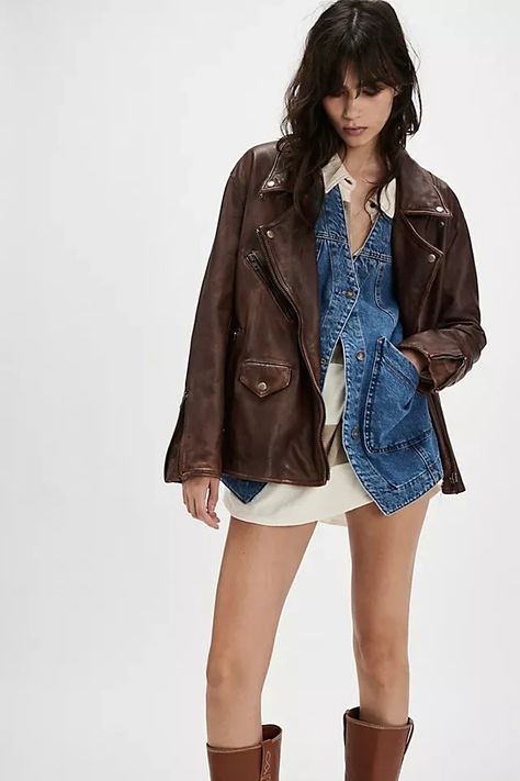 7 Comfy Boots Outfits to Recreate For Autumn 2024, According to A Fashion Editor | Who What Wear UK Comfy Boots Outfit, Free People Leather Jacket, Moto Jacket Outfit, Brown Moto Jacket, Fringe Leather Jacket, Chocolate Fondant, Free People Jacket, How To Make Shorts, Leather Moto