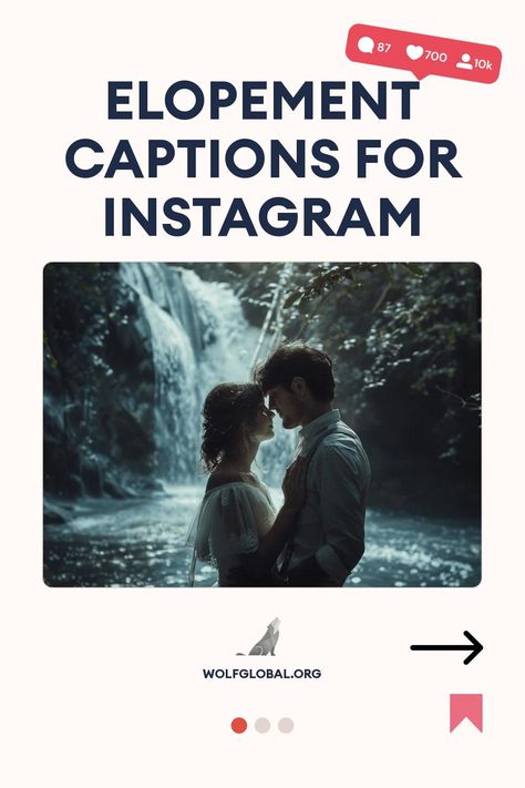 A couple embracing near a waterfall with text "Elopement Captions for Instagram" above them.
Graphic with checklist of romantic travel-themed phrases, 'GET 100+ MORE' button, wolfglobal.org at bottom.
Promotional image featuring a happy woman with a laptop, advertising an Instagram engagement pod. Eloping Quotes, Elopement Quotes Funny, Elopement Captions, Elopement Announcement Social Media, Wedding Announcement Captions, Elopement Captions Instagram, Elope Quotes, Elopement Quotes, Fiance Captions