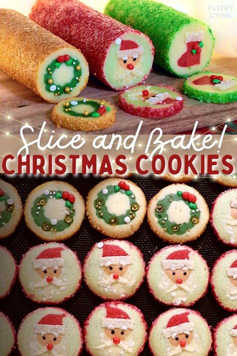 Decorative Christmas Cookies Recipes, Homemade Santa Cookies, Classic Spritz Cookies Recipes, Sliced Cookies Christmas, Best Slice And Bake Cookies, Roll And Slice Christmas Cookies, Easy Slice And Bake Christmas Cookies, Diy Slice And Bake Cookies, St Nicholas Cookies