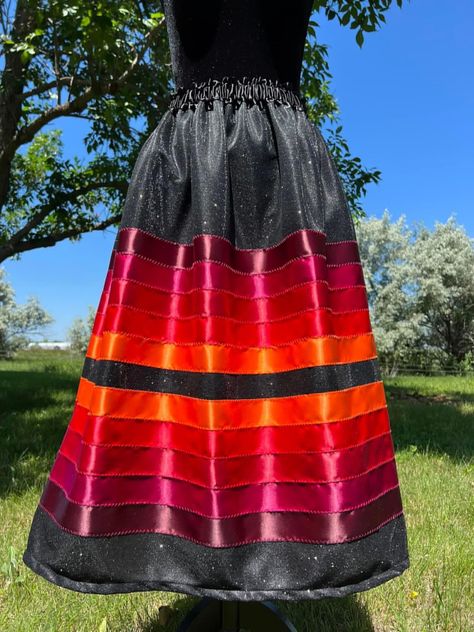 Choctaw Ribbon Skirt, Ribbon Skirts Black, Red Ribbon Skirts Native American, Native American Skirts, Black Ribbon Skirt, Jingle Dress Ideas, Ribbon Skirt Ideas, Ribbon Dress Native American, Native Ribbon Skirts