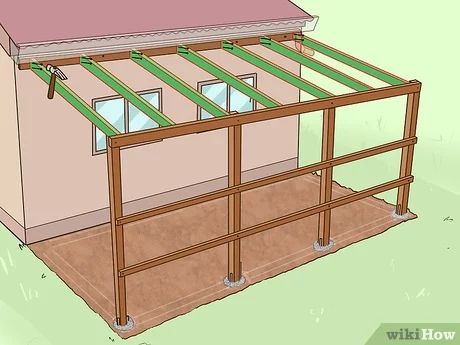 6 Ways to Add a Lean To Onto a Shed - wikiHow Lean To With Metal Roof, Lean To Roof Patio, Lean To Carport, Lean To Shelter, Boarding Kennels, Curved Pergola, Lean To Roof, Lean To Shed Plans, Gazebo Plans