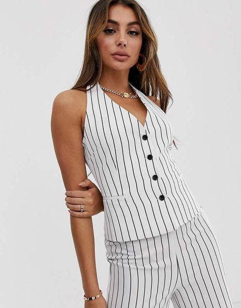 Asos Design ASOS DESIGN white pinstripe suit vest White Pinstripe Suit, Halter Vest, Suit Waistcoat, Gilet Costume, Striped Vests, Vest Designs, Pinstripe Suit, Blazer Vest, Vest White