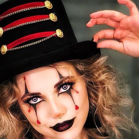 Ringmaster Makeup Female, Female Ringmaster Makeup, Circus Ring Leader Makeup, Scary Ring Master Makeup, Ring Master Halloween Makeup, Halloween Ringmaster Makeup, Circus Ring Master Makeup, Creepy Ringmaster Makeup, Scary Circus Makeup