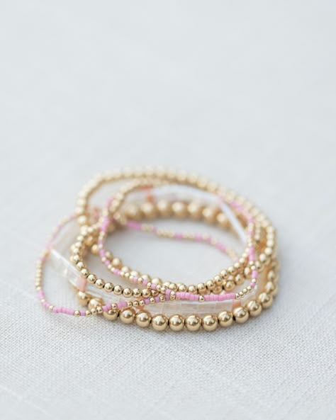 - 2mm gold filled ball beads mixed with color glass seed beads - 6.5 inches Pink And Gold Beaded Bracelet, Gold And Pink Bracelet Stack, Gold And Pink Bracelet, Pink And Gold Bracelet, Trendy Bracelets 2024, Bracelet Ideas Seed Beads, Gold And Pink Jewelry, Xoxo Jewelry, Preppy Bracelets