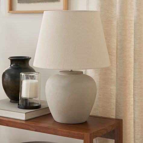 Nourison 20" Rustic Ceramic Pot Table Lamp - Bed Bath & Beyond - 39926174 Coffee Table Lamp, Lightweight Concrete, Traditional Table Lamps, Transitional Table Lamps, Living Room Console, Cement Pots, Rustic Ceramics, Contemporary Lamps, Grey Ceramics