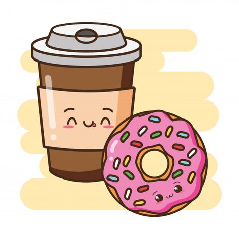 Kawaii comida rápida lindo donut y café ... | Free Vector #Freepik #freevector Donut And Coffee, Food Donut, Moon Sisters, Donut Drawing, Menu Coffee, Coffee Restaurant, Cute Donuts, Coffee Illustration, Coffee Poster