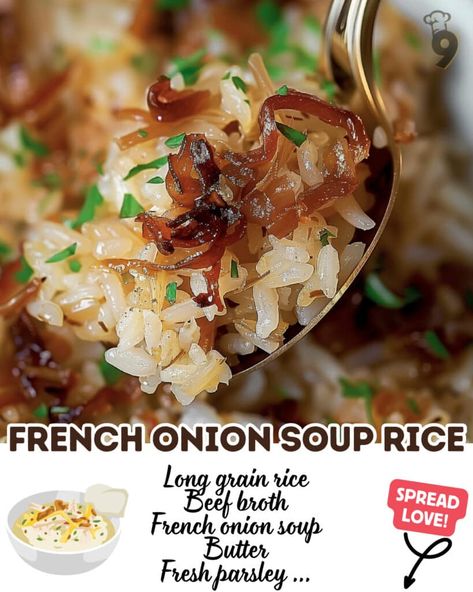 French Onion Soup Rice, Onion Soup Rice, Onion Rice Recipe, Onion Rice, Recipes French, Soup Rice, Easy Family Recipes, French Onion Soup Recipe, Man Cooking