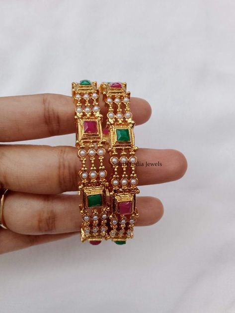 Studs Earrings Gold India, Small Earrings Gold, Pearl Bangles, Designer Bangles, Ruby Bangles, Kundan Bangles, Beautiful Flower Designs, Bangles Set, Bangles Design