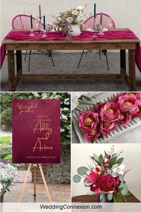 Staying in touch with the Pantone color of the year, our Viva Magenta wedding inspiration makes for a popping addition to any color palette. It`s the perfect color for adding vibrance to a muted or subdued color scheme. Continue to WeddingConnexion.com for alluring Viva Magenta wedding inspiration. Deep Pink Wedding Theme, Viva Magenta Wedding, Magenta Wedding Theme, Emerald Bridesmaid, Tangerine Wedding, Silhouette Wedding Cake, Wedding Cake Topper Silhouette, Elegant Wedding Ideas, Magenta Wedding