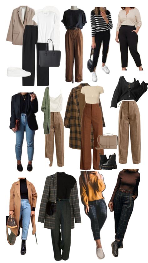 Autumn Style Curvy, Pretty Autumn Outfits, Book Convention Outfit, Office Clothing Aesthetic, Fall Womens Work Outfits, Windy Autumn Outfit, Dark Academia Outfit Office, Dark Neutral Aesthetic Outfit, Seattle Work Outfits