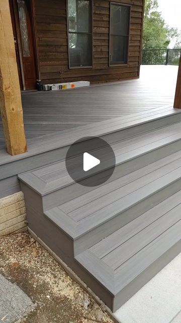 Jason C. Promes on Instagram: "Deck update" Concrete To Wood Deck Transition, Composite Front Steps, Composite Decking Stairs, Creative Deck Design, Composite Deck Steps, Wide Deck Steps, Concrete Deck Ideas, Composite Steps, Deck Steps Ideas