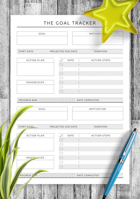 Detailed Personal Goal Tracker template in original style with roadblocks, action steps and progress bar checkmarks. You can keep in control the dates and duration of your goal-reaching process, add motivations and create an action plan. Sections available in this template: Goal, Motivation, Start date, Projected Due Date, Duration, Action Plan, Roadblocks, Action steps tracker, Progress Bar, Date Completed Team Goal Tracker Board, Goal Tracker Template, Goal Motivation, Roofing Estimate, Personal Goal Setting, Types Of Goals, Steps Tracker, Remarkable 2, Goal Setting Template