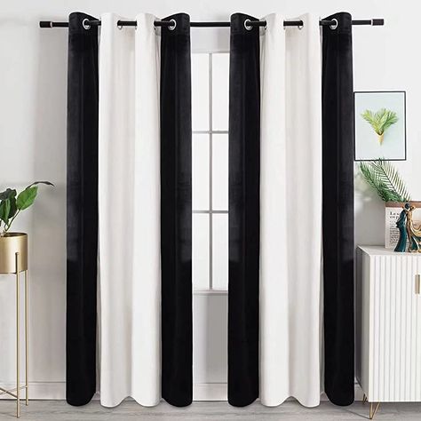 Sun Blocking Curtains, Black White Curtains, White Curtains Living Room, Color Block Curtains, Patchwork Curtains, Black And White Living Room, Drapes For Living Room, Decorative Curtain Rods, Privacy Curtains